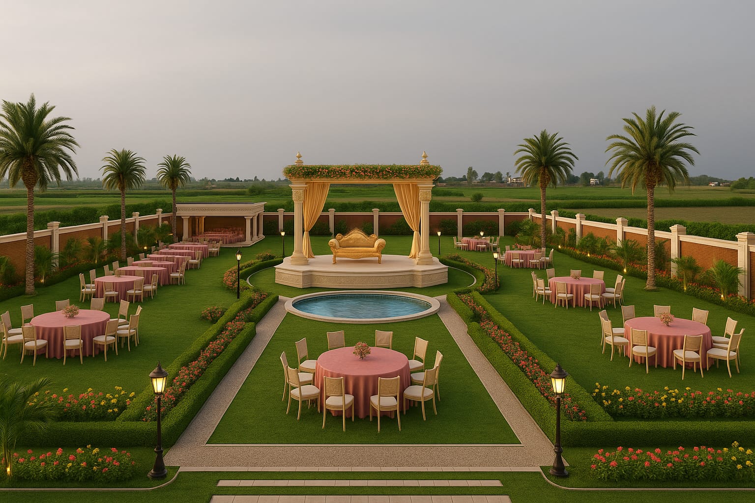 Lush spiritual lawns at AmarVandana Palace